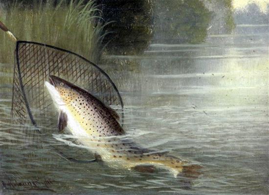 A. Roland Knight (1879-1921) Hooked Perch and Netted Salmon, 6 x 8in.